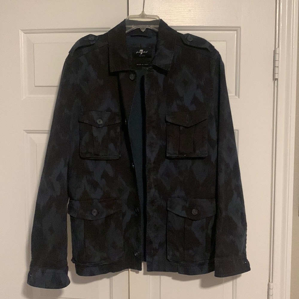 7 For All Mankind Men's Dark Blue & Black Lightweight Shirt Jacket